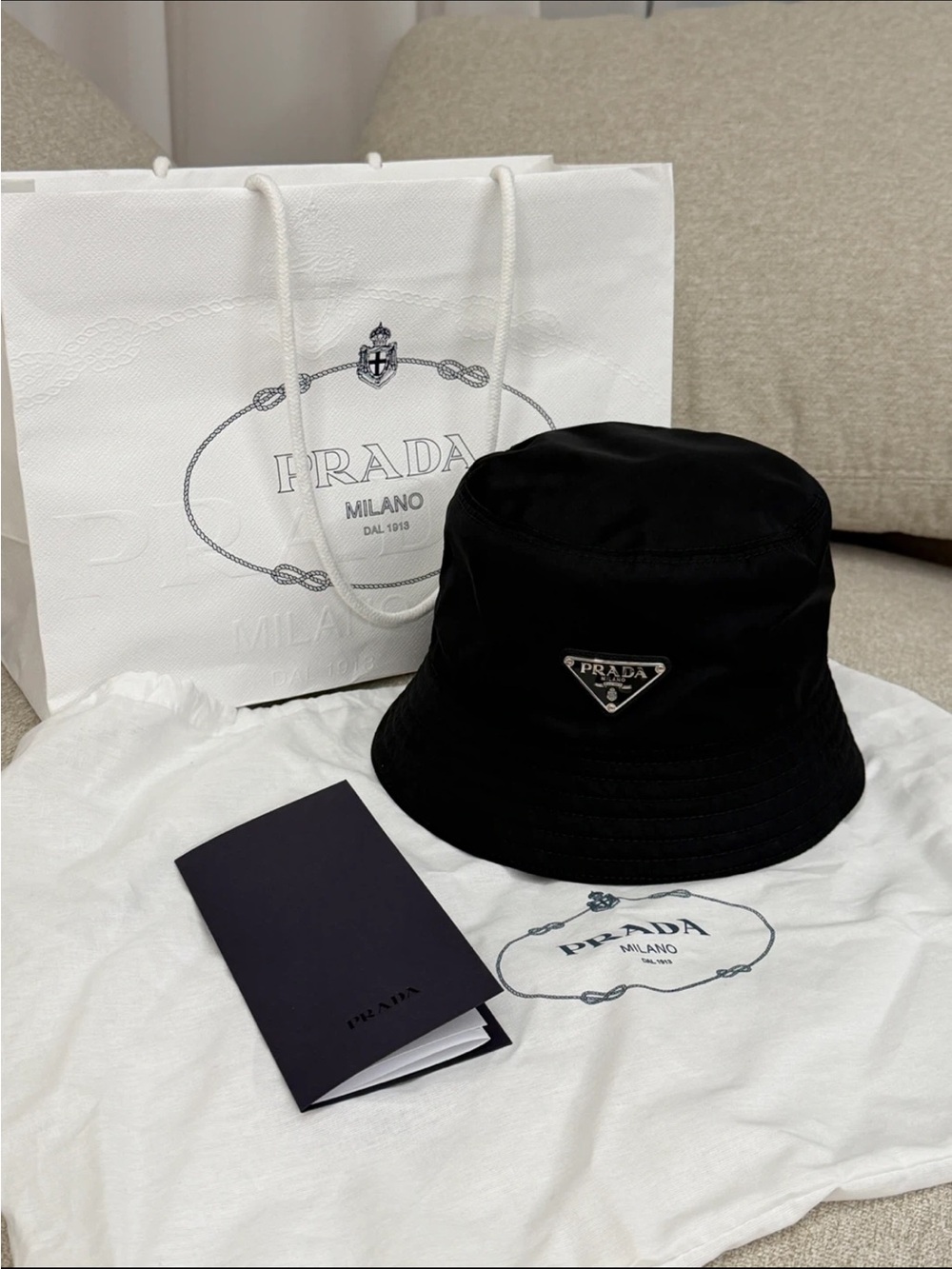 Prada Black Re-Nylon Bucket Hat with Triangle Logo